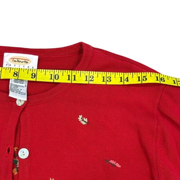 Talbots Vintage Red Knit Cardigan Sweater Dog & Fall Embroidery Small Petite - Picture 9 of 12